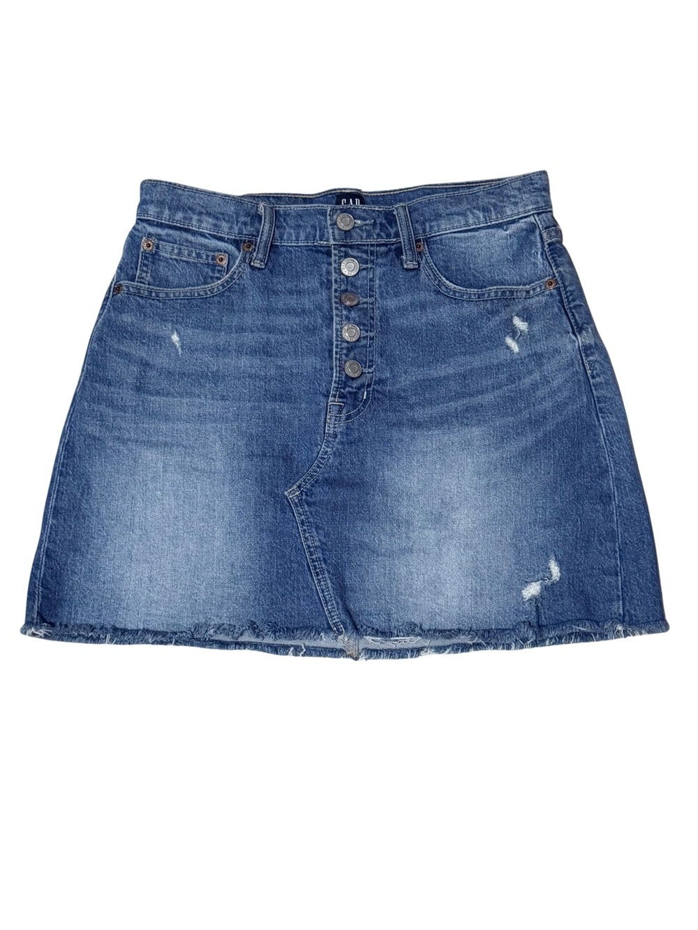 GAP Blue Distressed Button-Front Denim Mini Skirt size 4/27